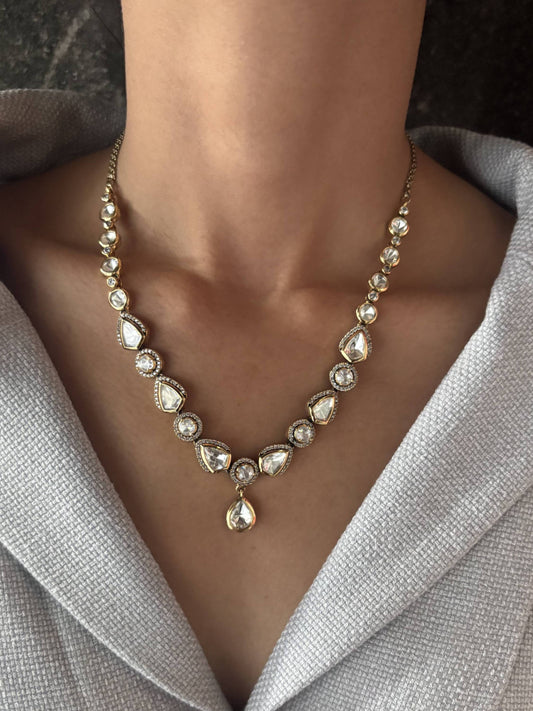 Premium Moissanite and CZ necklace set with high-grade Cubic Zirconia stones and a polished silver-tone finish
