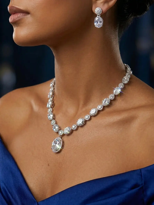 Anti-Tarnish Silver Jewelry Set for Women featuring Sparkling CZ Stones