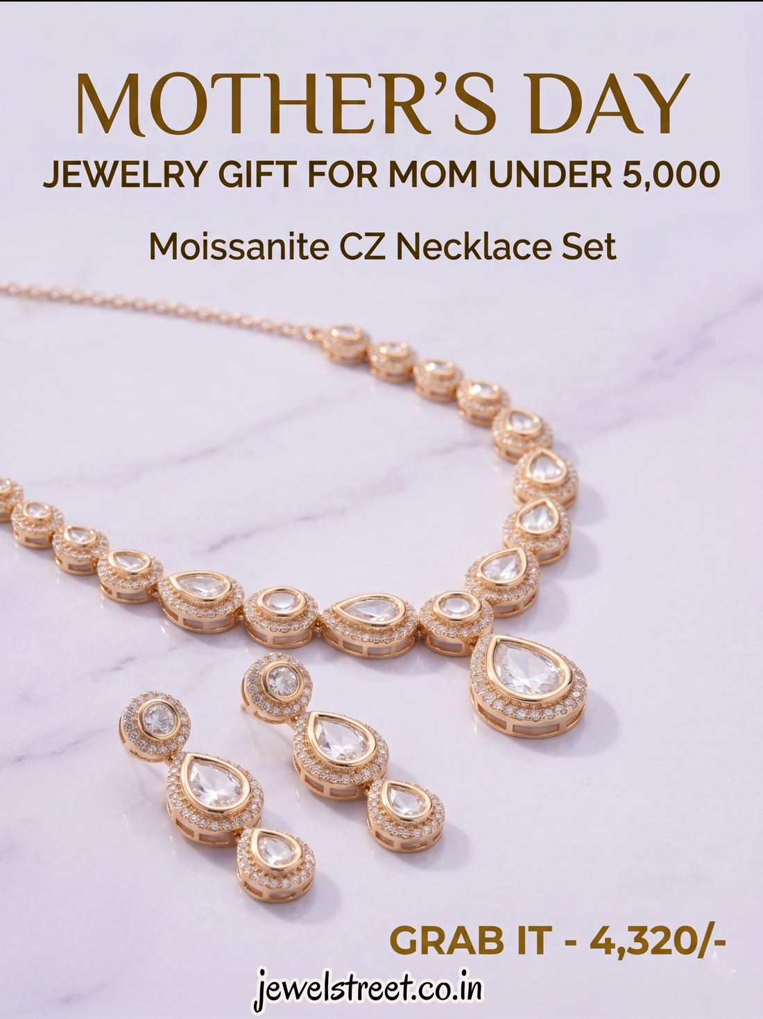 Moissanite CZ Necklace Set: Is Mother's Day Par Maa Ko Dein Sabse Behtareen Tohfa