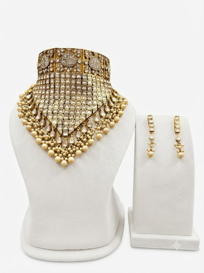 Royal Polki & Kundan Statement Choker Necklace with Pearl Droplets