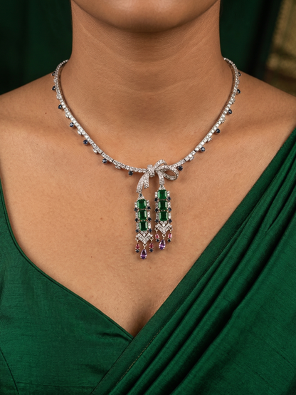 Premium Cubic Zirconia (CZ) necklace set with brilliant-cut white stones and a high-polish silver-tone finish