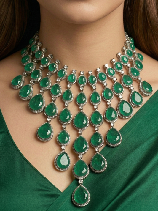 Emerald necklace set featuring deep green gemstone beads