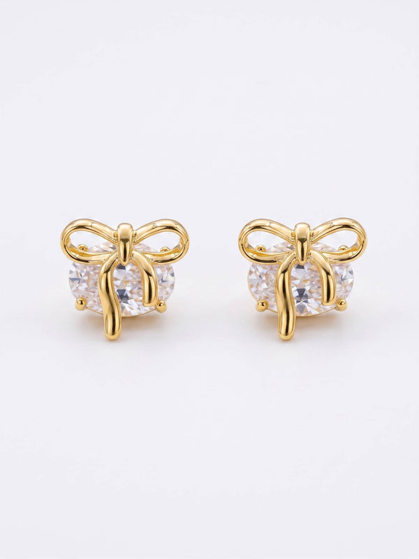 Jewel Street Elegant Crystal Bow-Tie Stud Earrings | Silver 925 Gold Plated