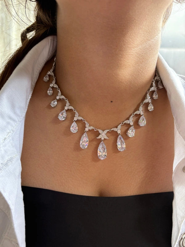 Premium CZ tassel necklace featuring cascading Cubic Zirconia fringe and a brilliant-cut stone-studded focal point