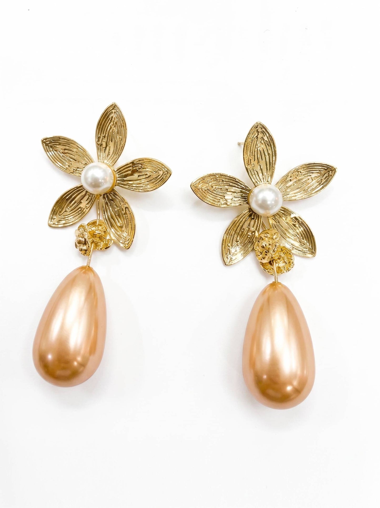 Elegant Floral Pearl Drop Earrings For Women