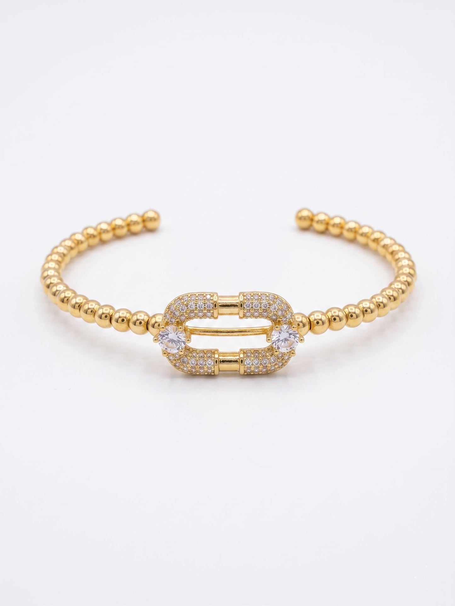Elegant Gold Pave Link Beaded Cuff Bracelet