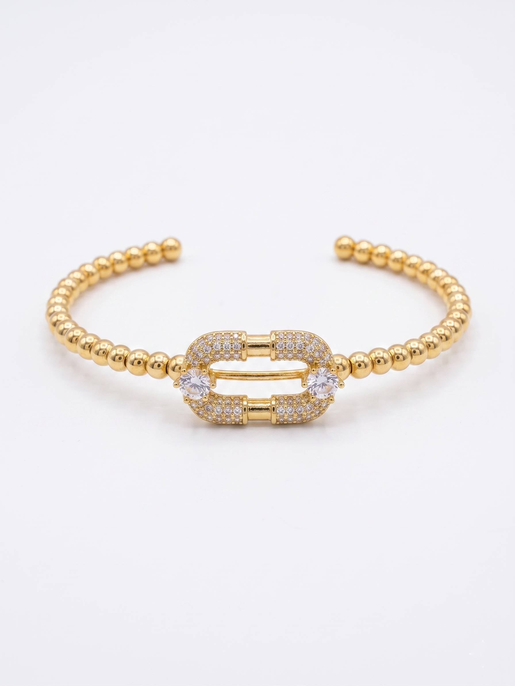 Elegant Gold Pave Link Beaded Cuff Bracelet