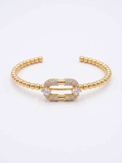 Elegant Gold Pave Link Beaded Cuff Bracelet