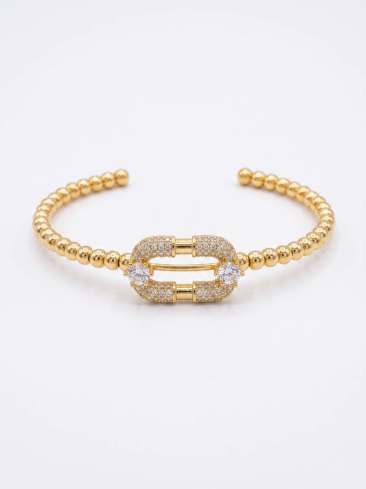 Elegant Gold Pave Link Beaded Cuff Bracelet