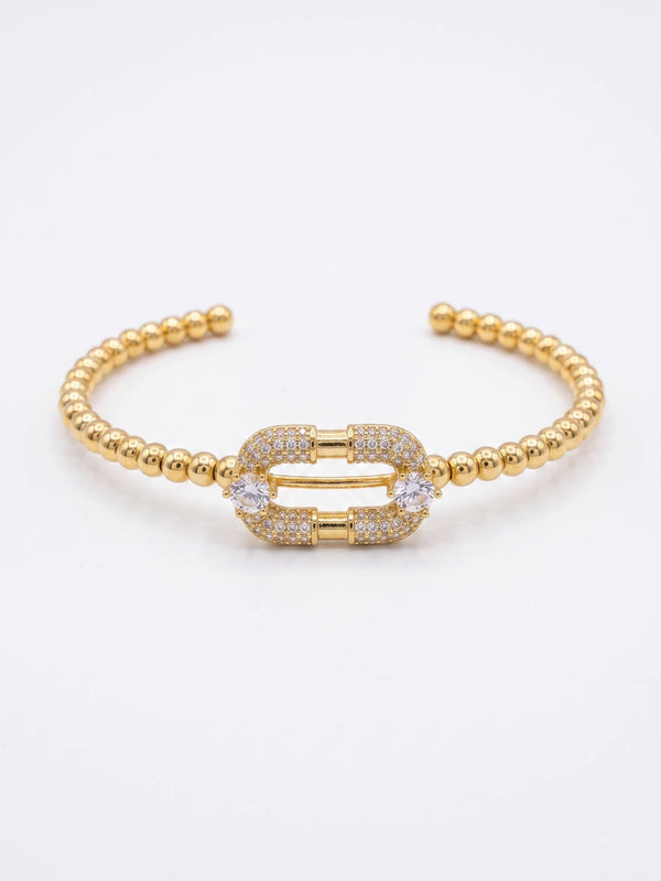 Jewel Street Elegant Pave Link Beaded Gold Cuff Bracelet | Anti Tarnish Jewelry For Gift