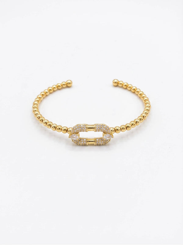 Jewel Street Elegant Pave Link Beaded Gold Cuff Bracelet | Anti Tarnish Jewelry For Gift