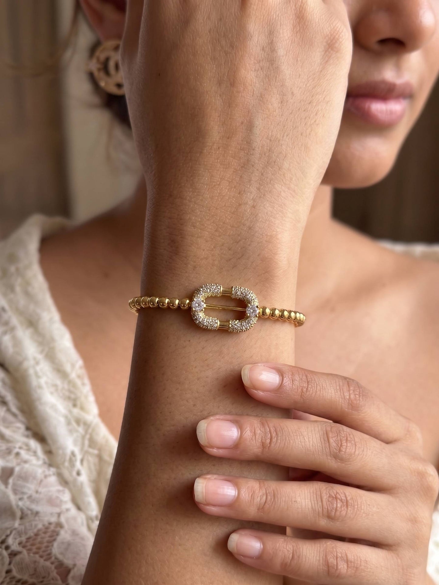 Side View of Pave Diamond Style Gold Cuff
