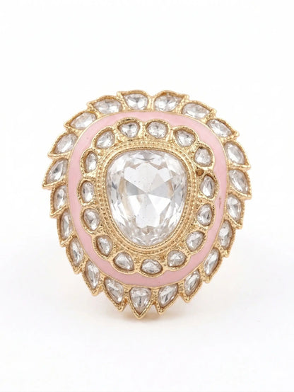 Jewelry ring with pink and gold accents on a white background