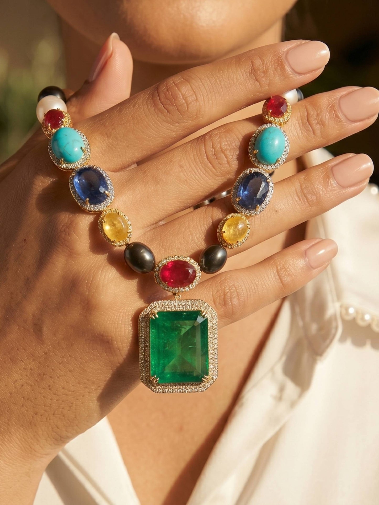 Gem Stone Emerald Necklace