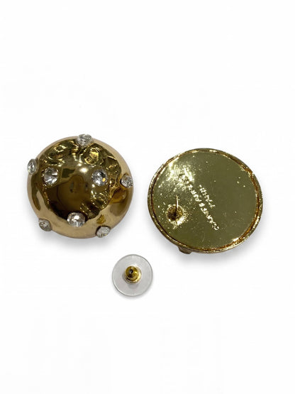 Gold button with gemstones and a smaller gold button on a white background
