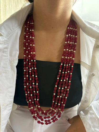 Royal Multi- Strand Red Bead & Pearl Groom Mala