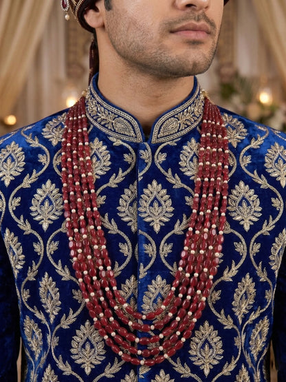 Royal Multi- Strand Red Bead & Pearl Groom Mala