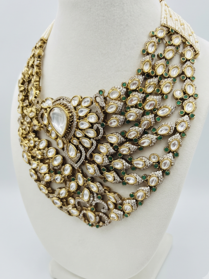 Handcrafted Kundan & Polki Choker Necklace Set with Emerald Drops & Matching Earrings