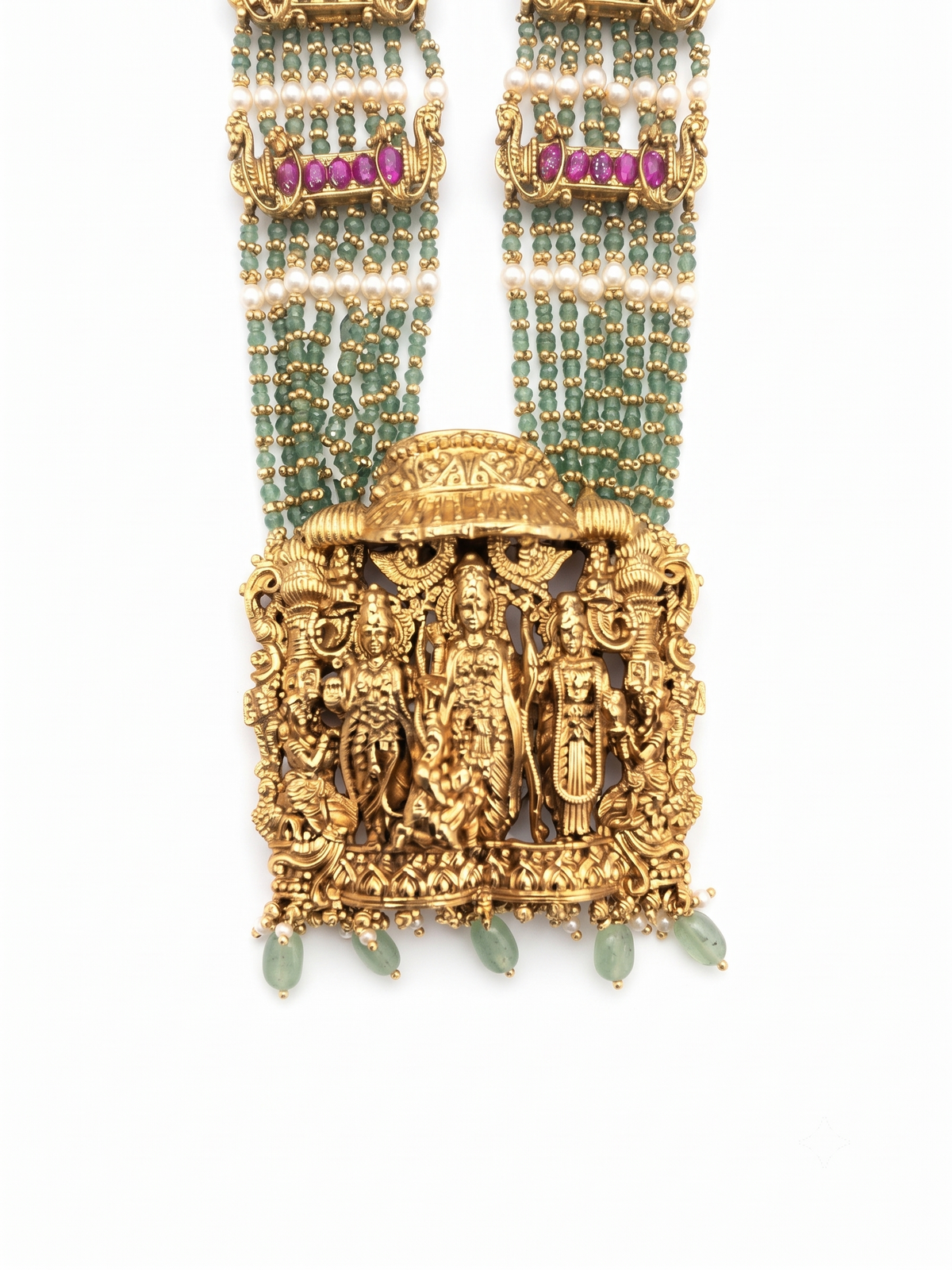 Royal Temple Jewellery Ram Darbar Haram with Emerald & Ruby Accents