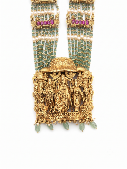 Royal Temple Jewellery Ram Darbar Haram with Emerald & Ruby Accents