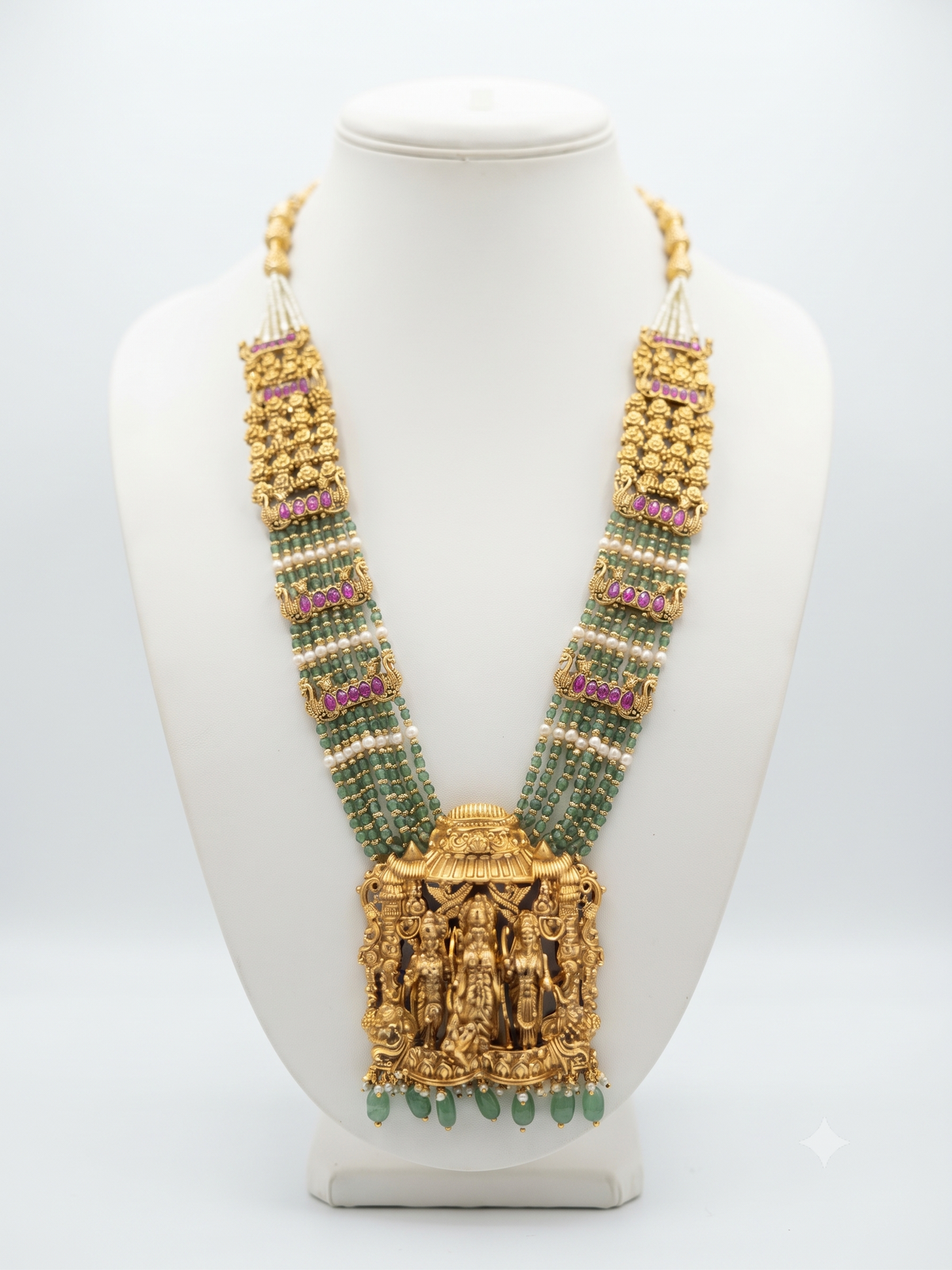 Royal Temple Jewellery Ram Darbar Haram with Emerald & Ruby Accents
