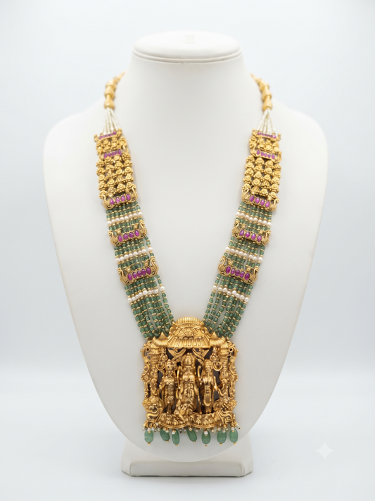 Royal Temple Jewellery Ram Darbar Haram with Emerald & Ruby Accents