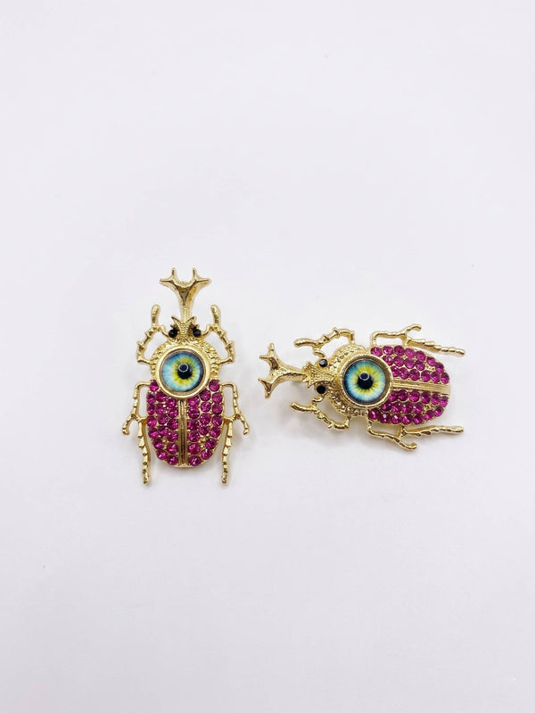 Jewel Street Nature-Inspired Crimson Crystal Beetles Earrings | Anti Tarnish Fashion Jewelry