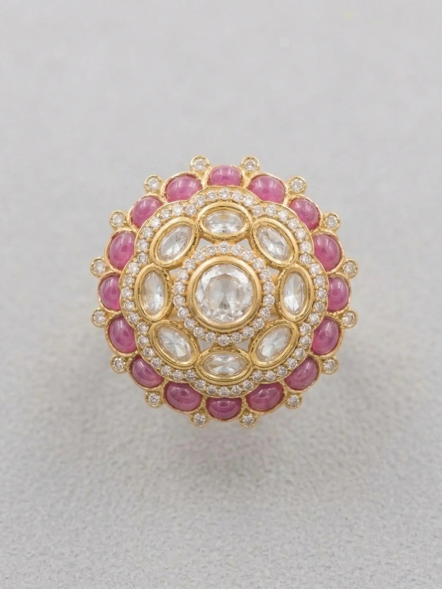 Handcrafted stone rings for women showcasing a traditional sunburst Victorian floral design