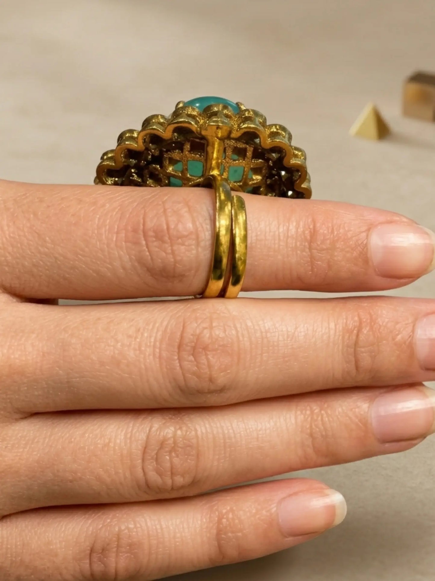 Jewel Street gold-tone ring with green gemstone