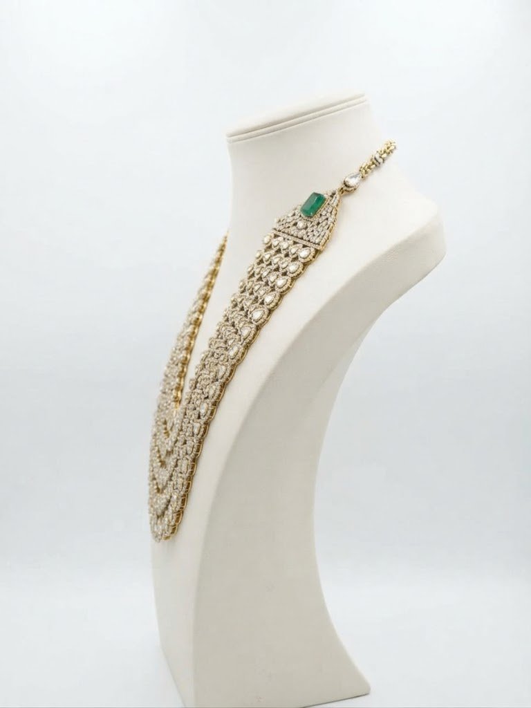 Royal Multi-Layer Kundan Necklace with Emerald Green Stones & Intricate Polki Work