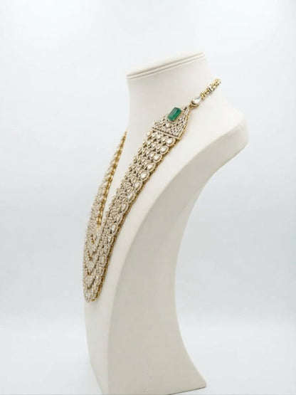 Royal Multi-Layer Kundan Necklace with Emerald Green Stones & Intricate Polki Work
