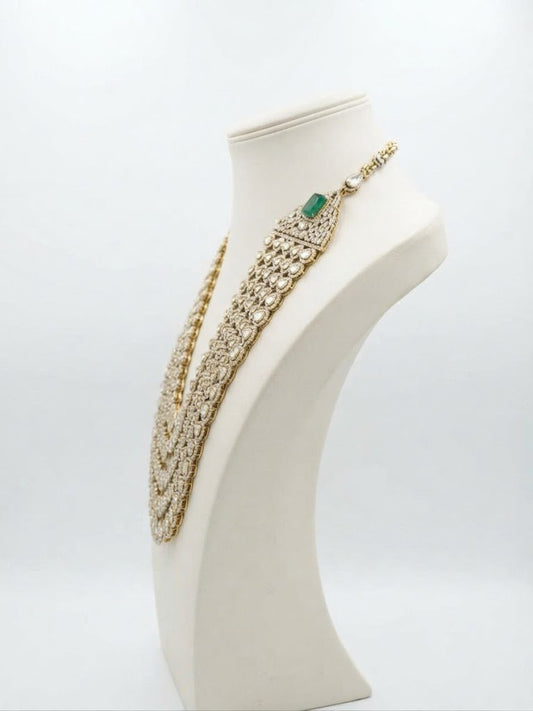 Royal Multi-Layer Kundan Necklace with Emerald Green Stones & Intricate Polki Work