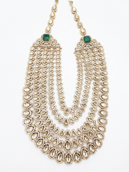 Royal Multi-Layer Kundan Necklace with Emerald Green Stones & Intricate Polki Work