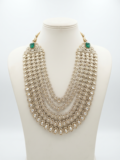 Royal Multi-Layer Kundan Necklace with Emerald Green Stones & Intricate Polki Work