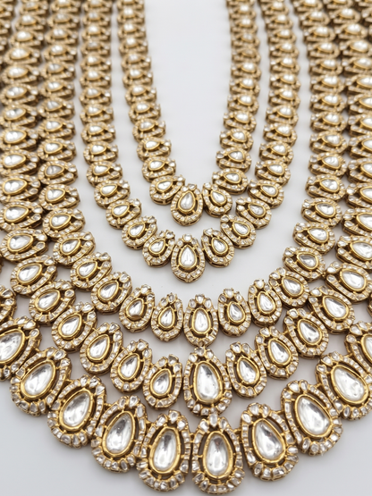 Royal Multi-Layer Kundan Necklace with Emerald Green Stones & Intricate Polki Work