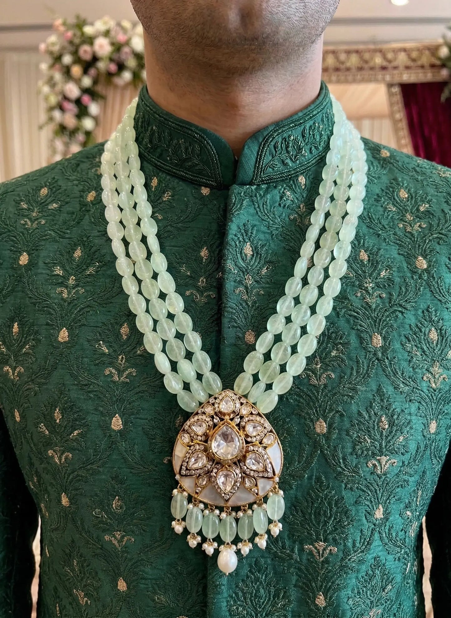 Royal Groom Mala with Green Beads