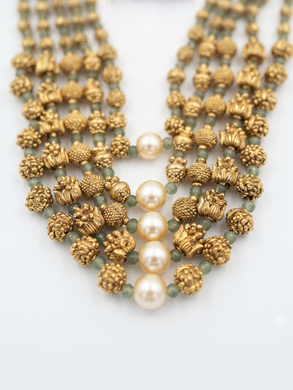 South Indian Temple Jewellery Multi-Strand Long Haaram with Jhumka Earrings