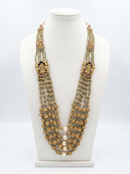 South Indian Temple Jewellery Multi-Strand Long Haaram with Jhumka Earrings