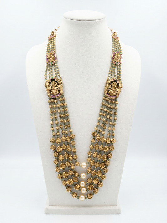South Indian Temple Jewellery Multi-Strand Long Haaram with Jhumka Earrings