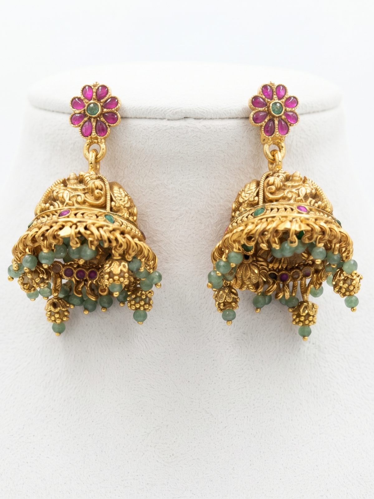 South Indian Temple Jewellery Multi-Strand Long Haaram with Jhumka Earrings