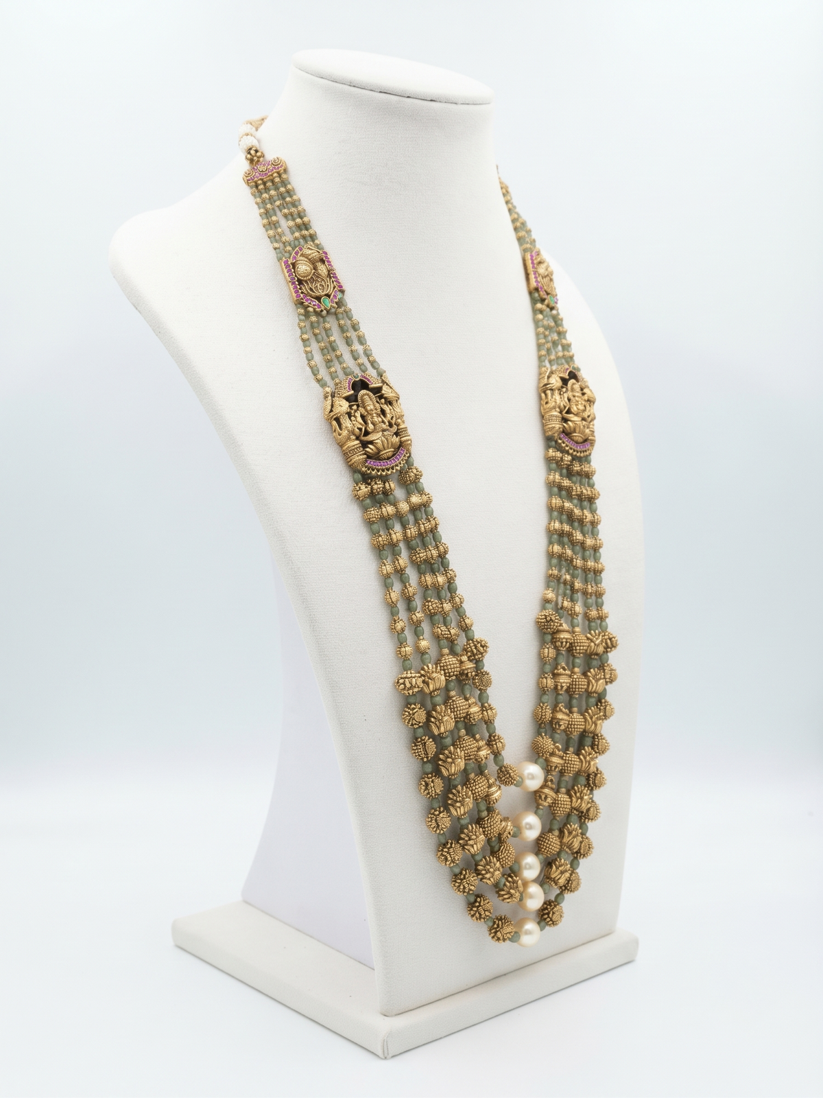 South Indian Temple Jewellery Multi-Strand Long Haaram with Jhumka Earrings