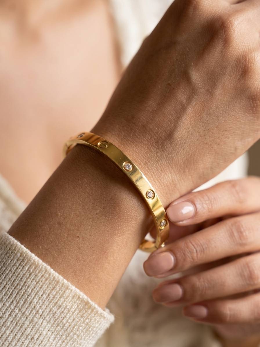 The minimalist design makes it a versatile fashion bracelet for women that pairs perfectly with watches or other gold accessories.