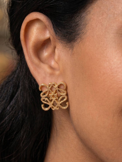 Jewel Street fashion earrings for women, gold-toned ear tops with intricate cut-out design, silver 925 earrings for women stylish