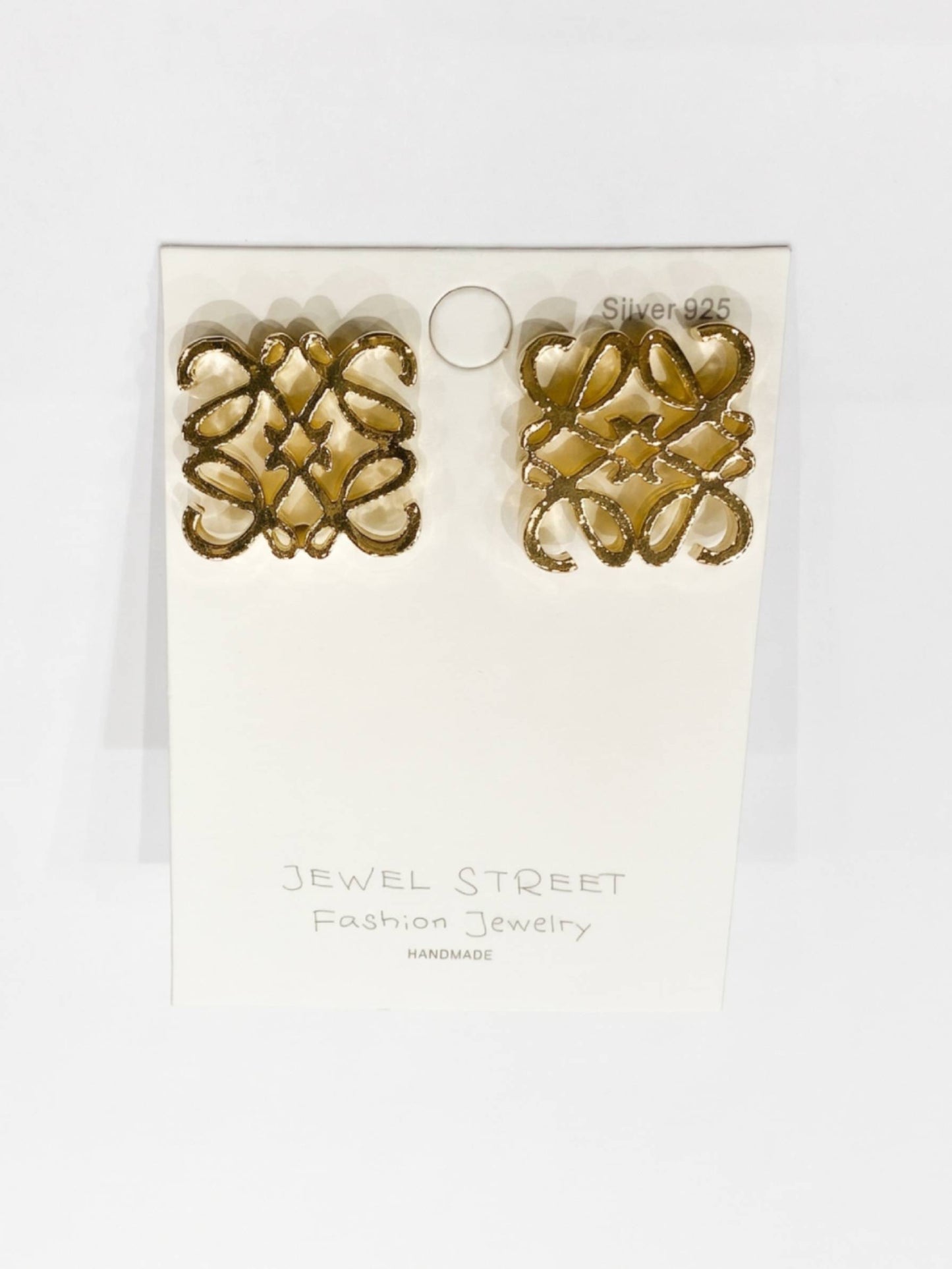 Ladies stud earrings in gold finish, Jewel Street fashion jewelry, unique earrings design for women, silver 925 hallmarked tops