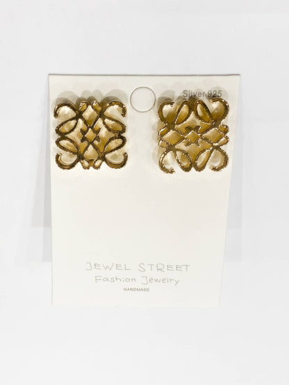 Ladies stud earrings in gold finish, Jewel Street fashion jewelry, unique earrings design for women, silver 925 hallmarked tops