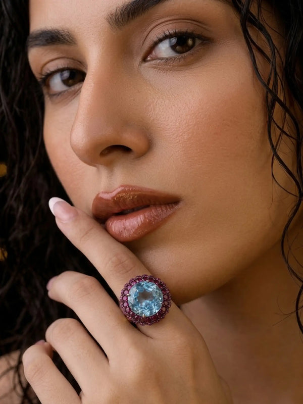 Jewel Street Swarovski Blue Stone Fashion Ring (Adjustable Size)