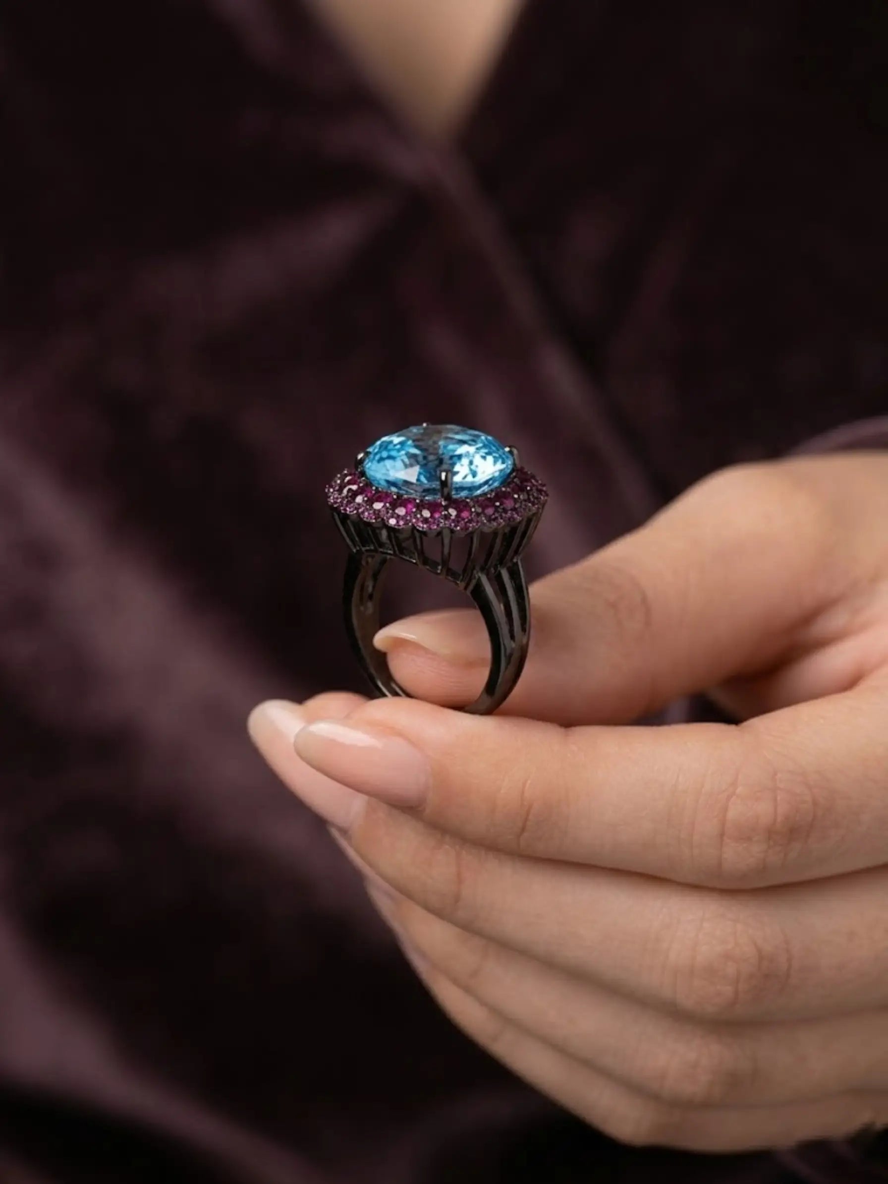 Octagon shape blue stone rings for women
