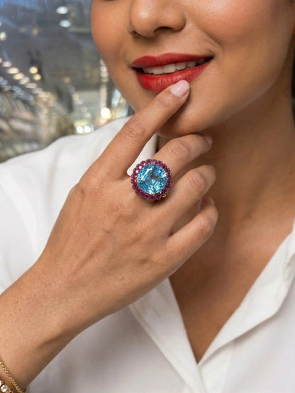 16.86g Swarovski ring blue stone statement jewelry