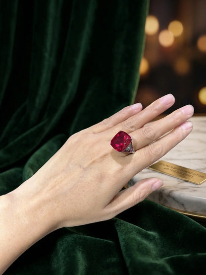 Bold ladies silver rings with vibrant red Swarovski stone
