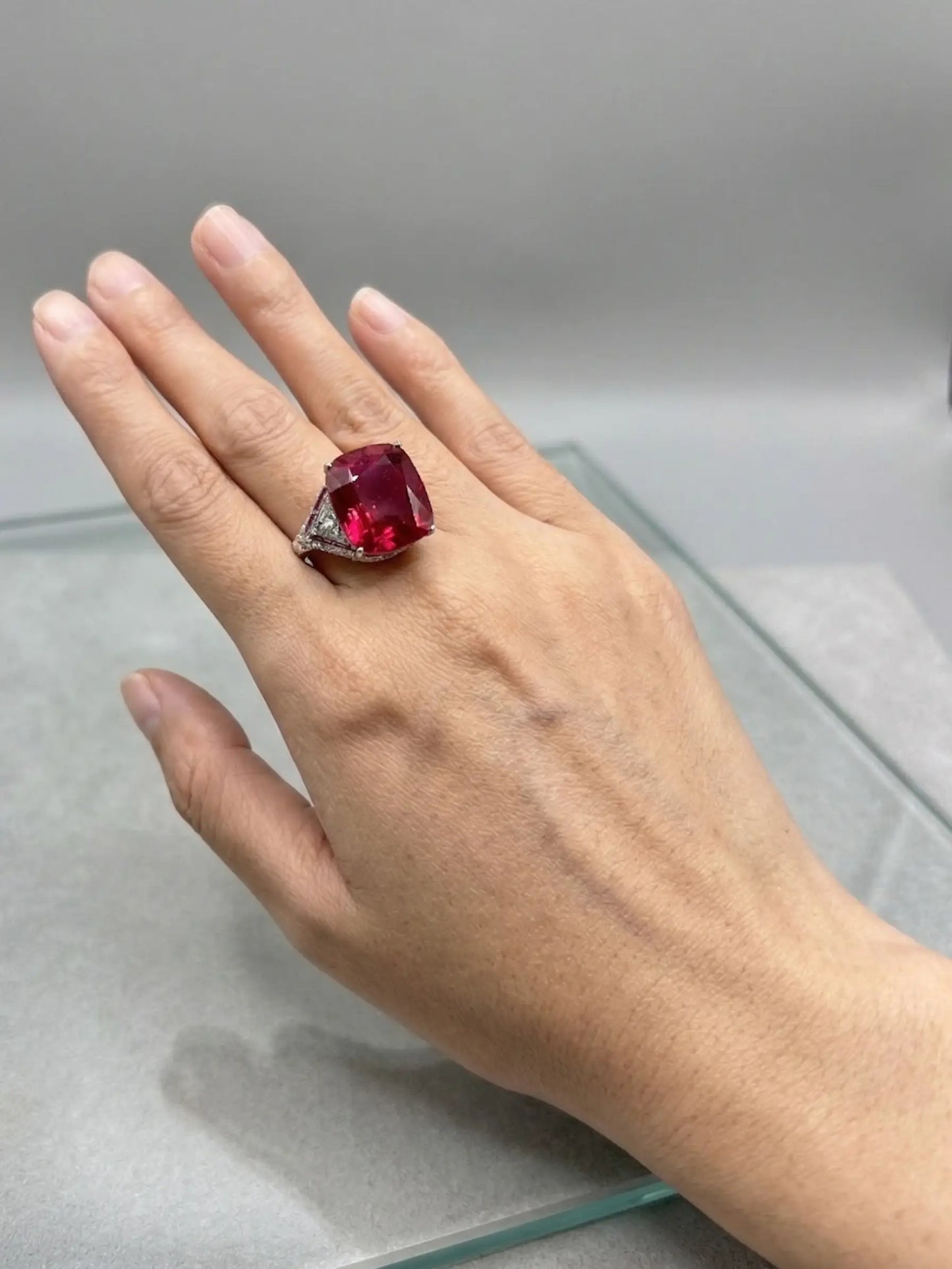 Statement red cushion-cut ring for women for parties and weddings